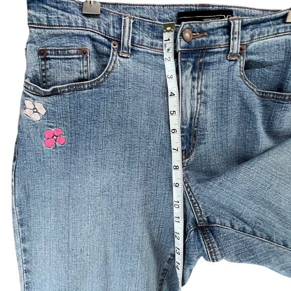Venezia Jeans Womens 14 Blue Floral Embroidery Straight High Rise Boho Cottage - Picture 7 of 12